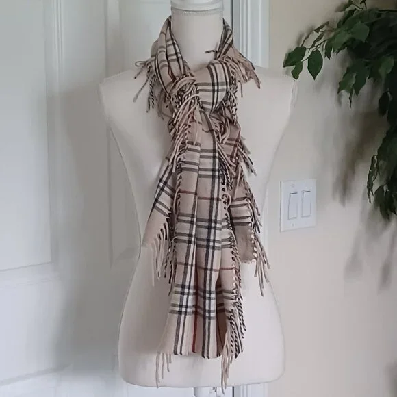 EUC V. Fraas Cashmink Germany Plaid with Fringe Unisex Scarf - Picture 1 of 3